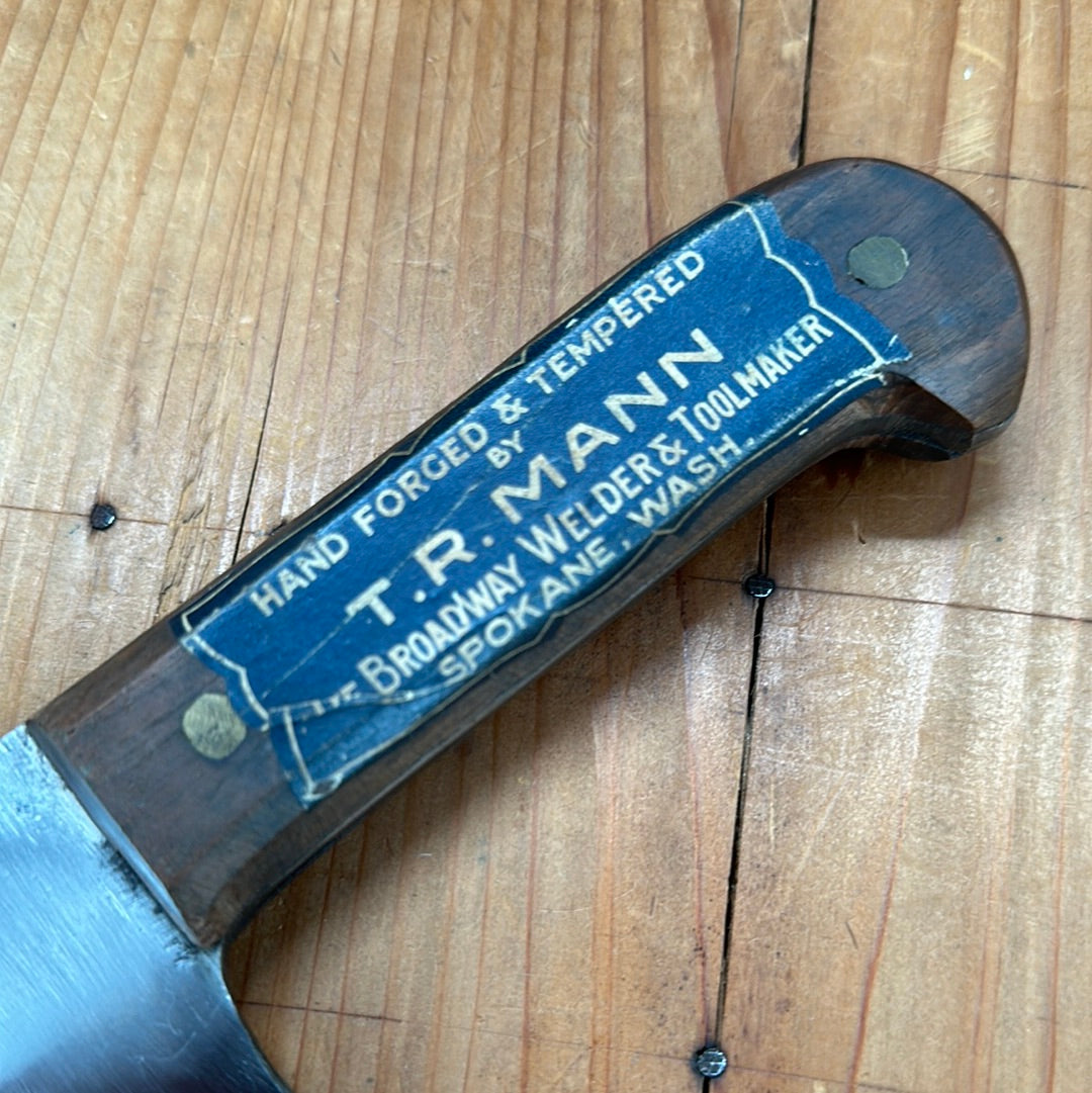 T R Mann Spokane Wa 12.25” Lobster Splitter Heavy Chef Knife 1890s-30s? W Sticker