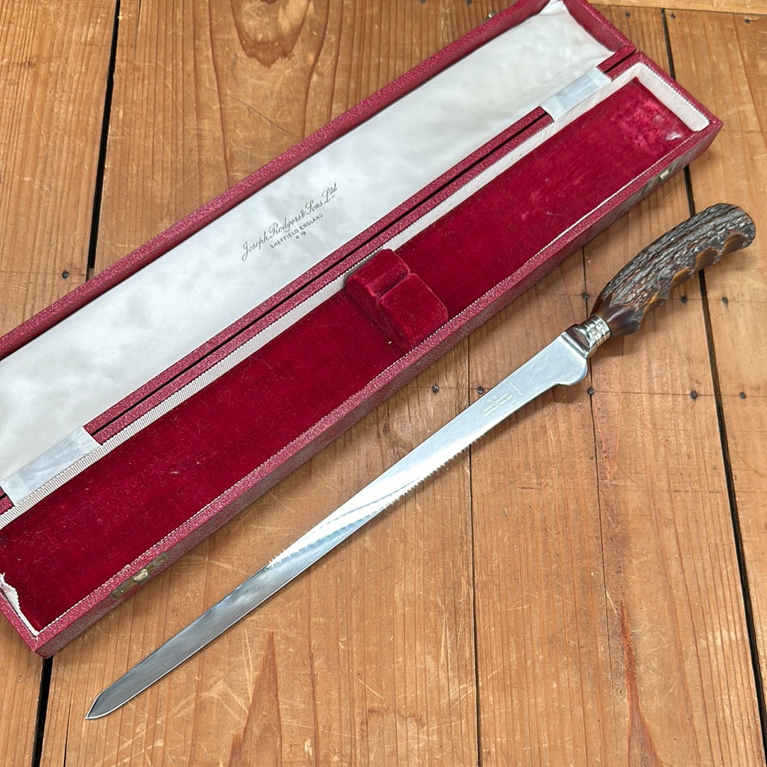Joseph Rodgers 11" Salmon / Ham Flexible Slicer Stainless Stag Sheffield In Box 1950s-60