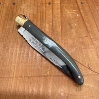 Au Sabot Laguiole 12cm Pocket Knife Straight Stainless Brass Bolstered Horn Handle