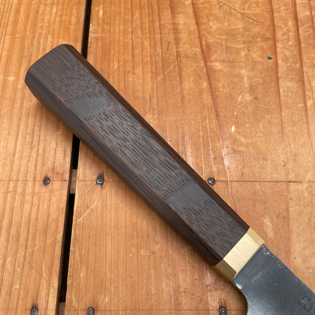 Blenheim Forge x Bernal Cutlery 165mm Nakiri Stainless Clad Aogami Super Oak & Brass