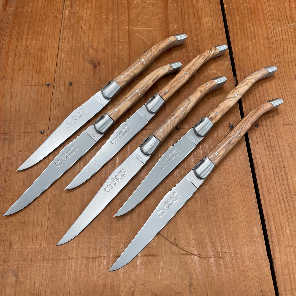 Au Sabot Laguiole Steak Knife Set 6 Olive In Oak Box