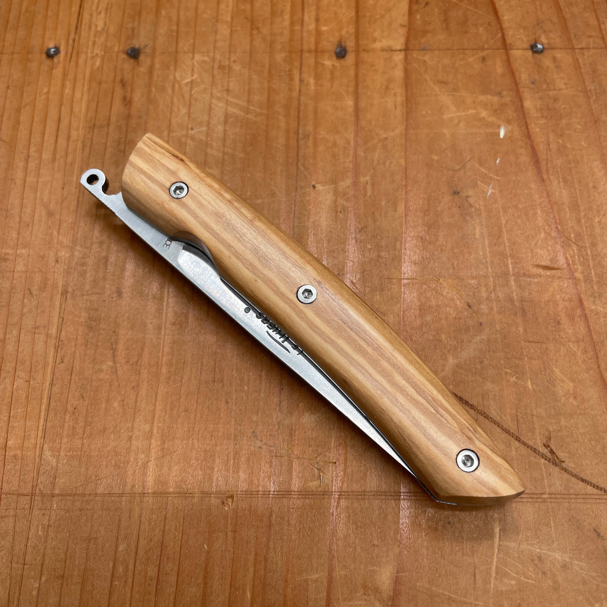 Au Sabot Le Thiers 12cm Pocket Knife Straight Stainless Olive Handle