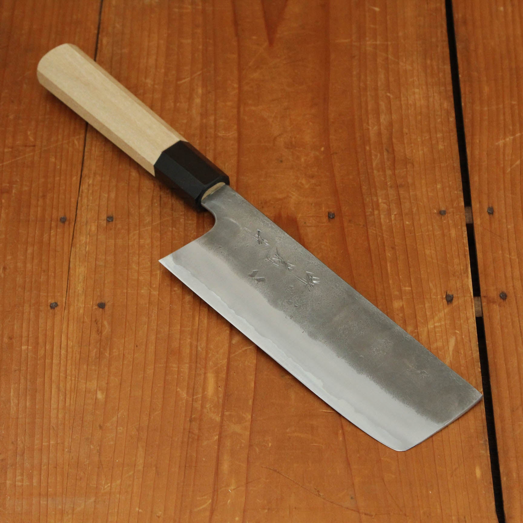 Sakai Kikumori 165mm Nakiri Stainless Clad Aogami 2 Nashiji Magnolia