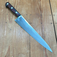 Vintage K C Seelbach 10.25” Chef Knife Carbon Steel Rosewood Solingen, Germany 1950-70