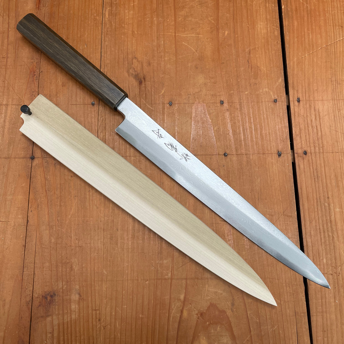 Sakai Kikumori Nakagawa V10 270mm Yanagi VG10 Damascus Oak Handle with Saya
