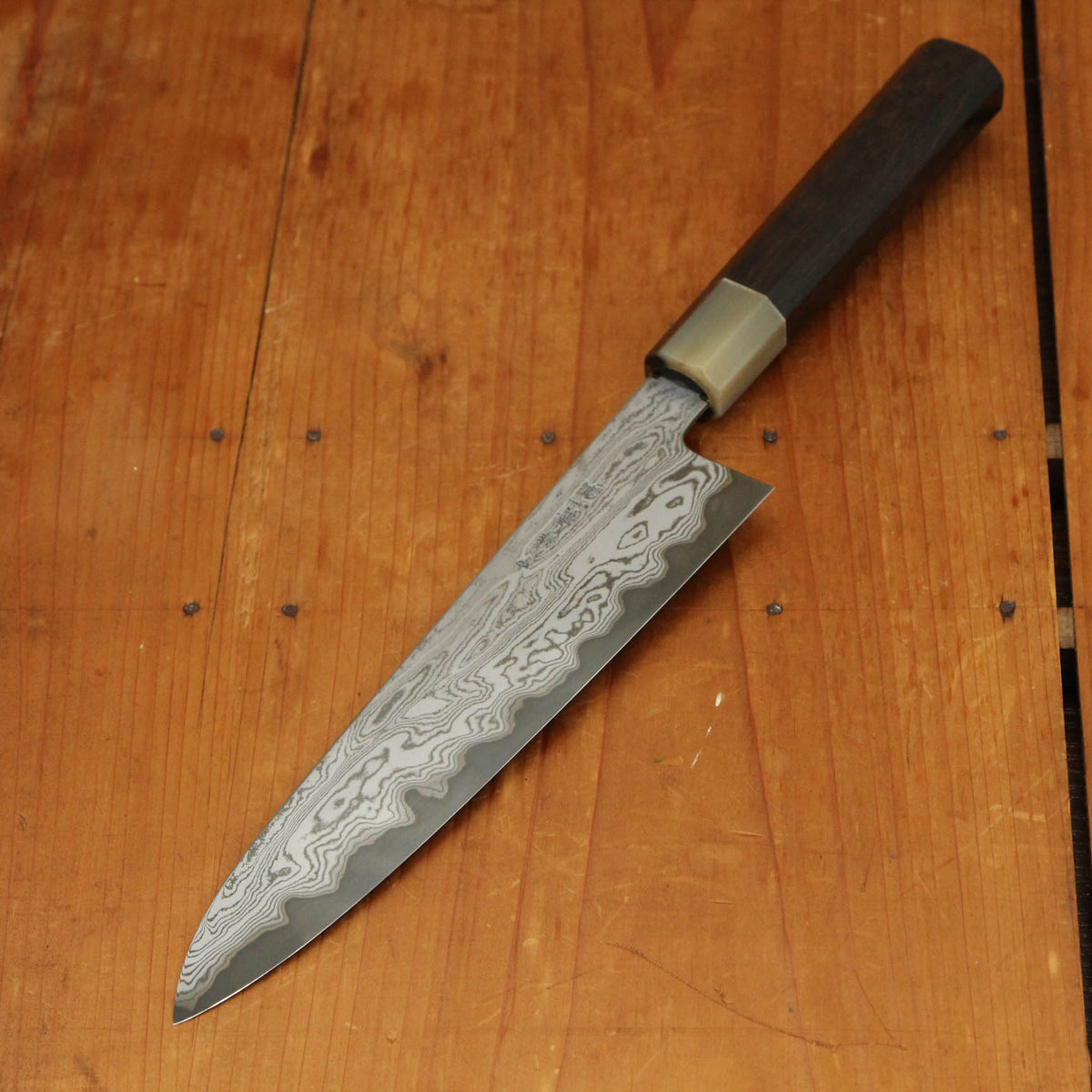 Nakagawa 210mm Gyuto Aogami 1 Damascus Dark Etch Ebony Handle