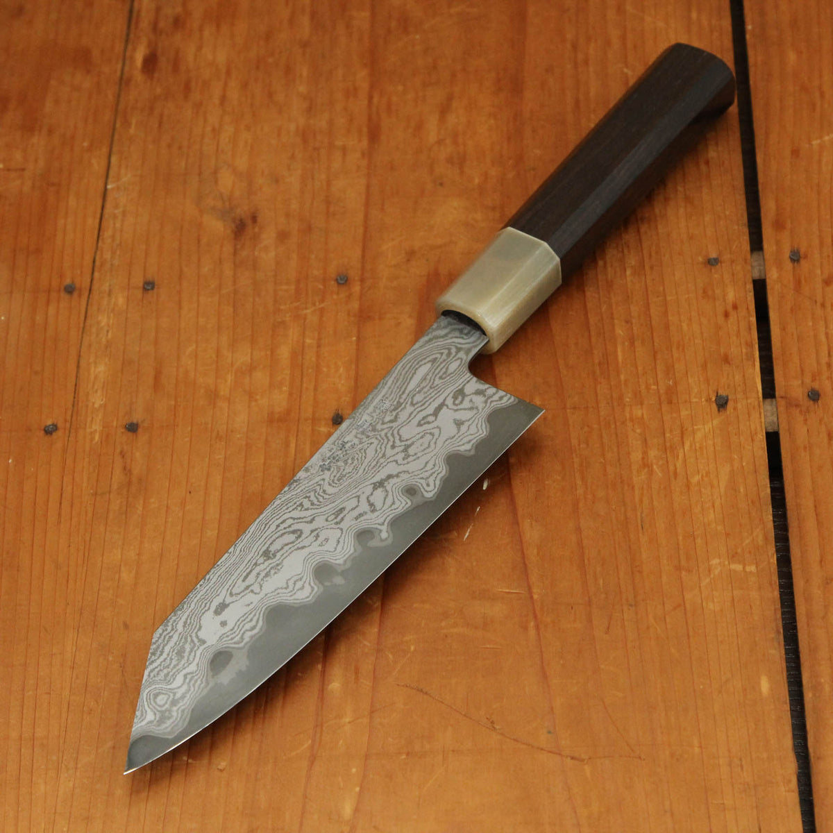 Nakagawa 180mm Bunka Aogami 1 Damascus Dark Etch Ebony Handle