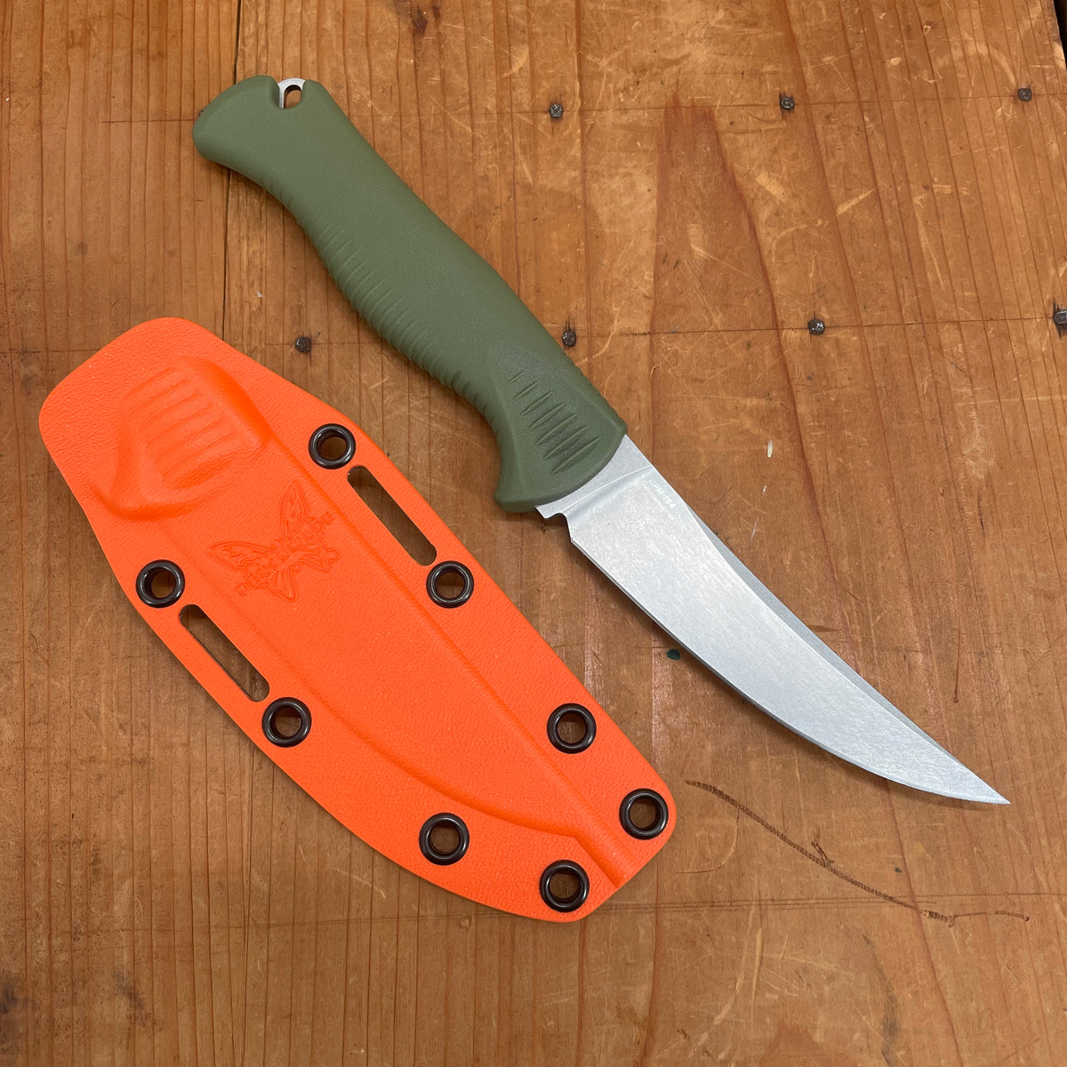 Benchmade 15505 Meatcrafter 4" Trailing Point CPM-154 Fixed Blade Dark Olive Santoprene Handle with Sheath
