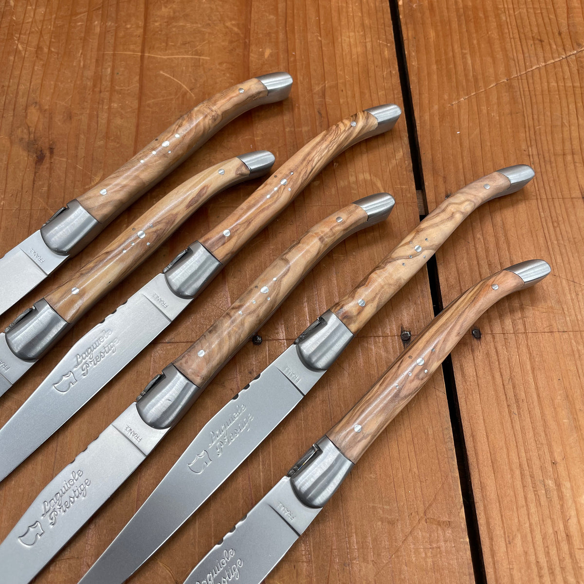 Au Sabot Laguiole Steak Knife Set 6 Olive In Oak Box