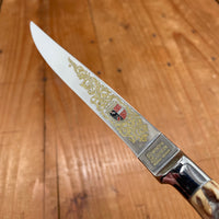 Vintage Wingen Solingen Steak Knife Set Forged Stainless Stag Handles 1950-70 - 6 Pieces