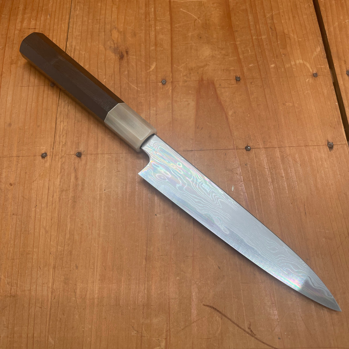 Hatsukokuro Nakagawa 150mm Petty Aogami 1 Damascus Ebony Handle