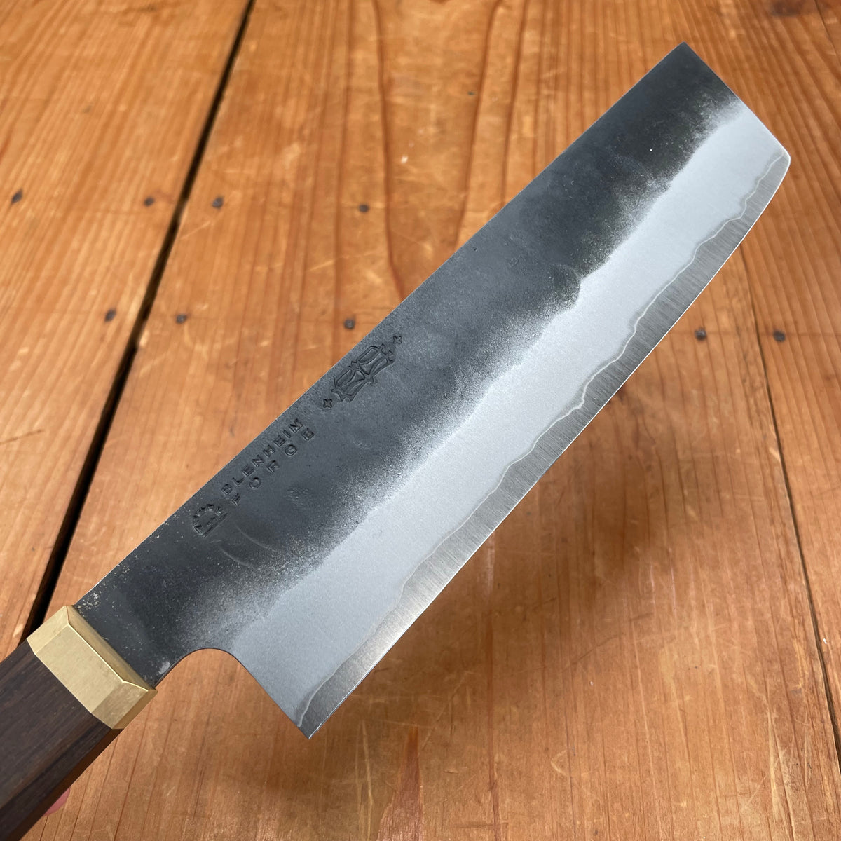 Blenheim Forge X BC 165mm Nakiri Stainless Clad Aogami Super Oak & Brass