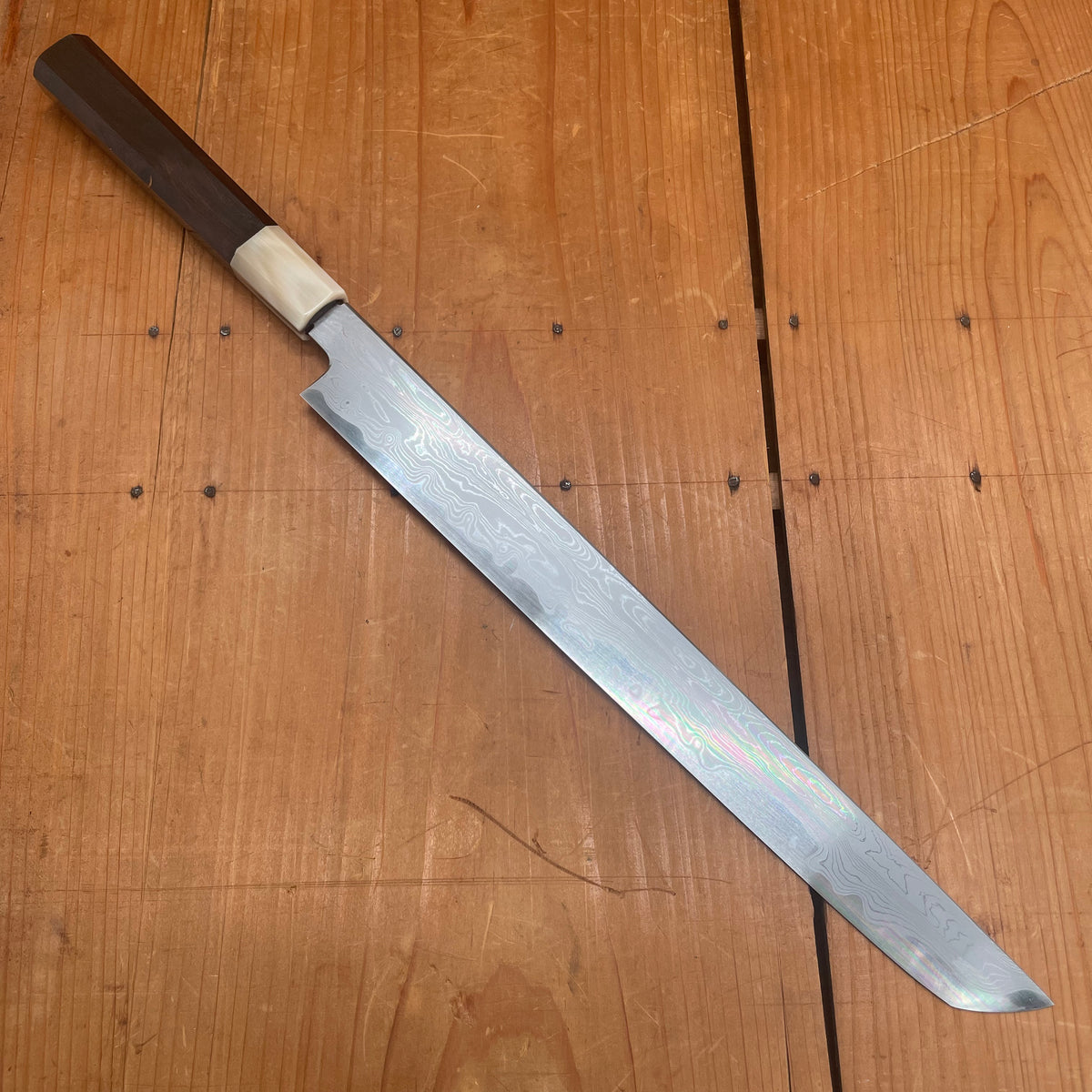 Hatsukokoro Nakagawa 300mm Sakimaru Sujihiki Aogami 1 Damascus Ebony Buffalo Horn