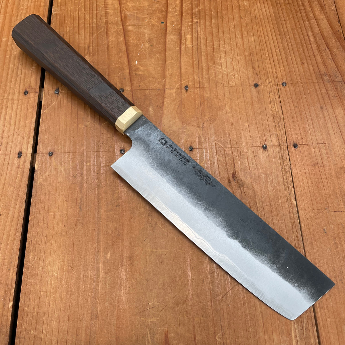 Blenheim Forge X BC 165mm Nakiri Stainless Clad Aogami Super Oak & Brass