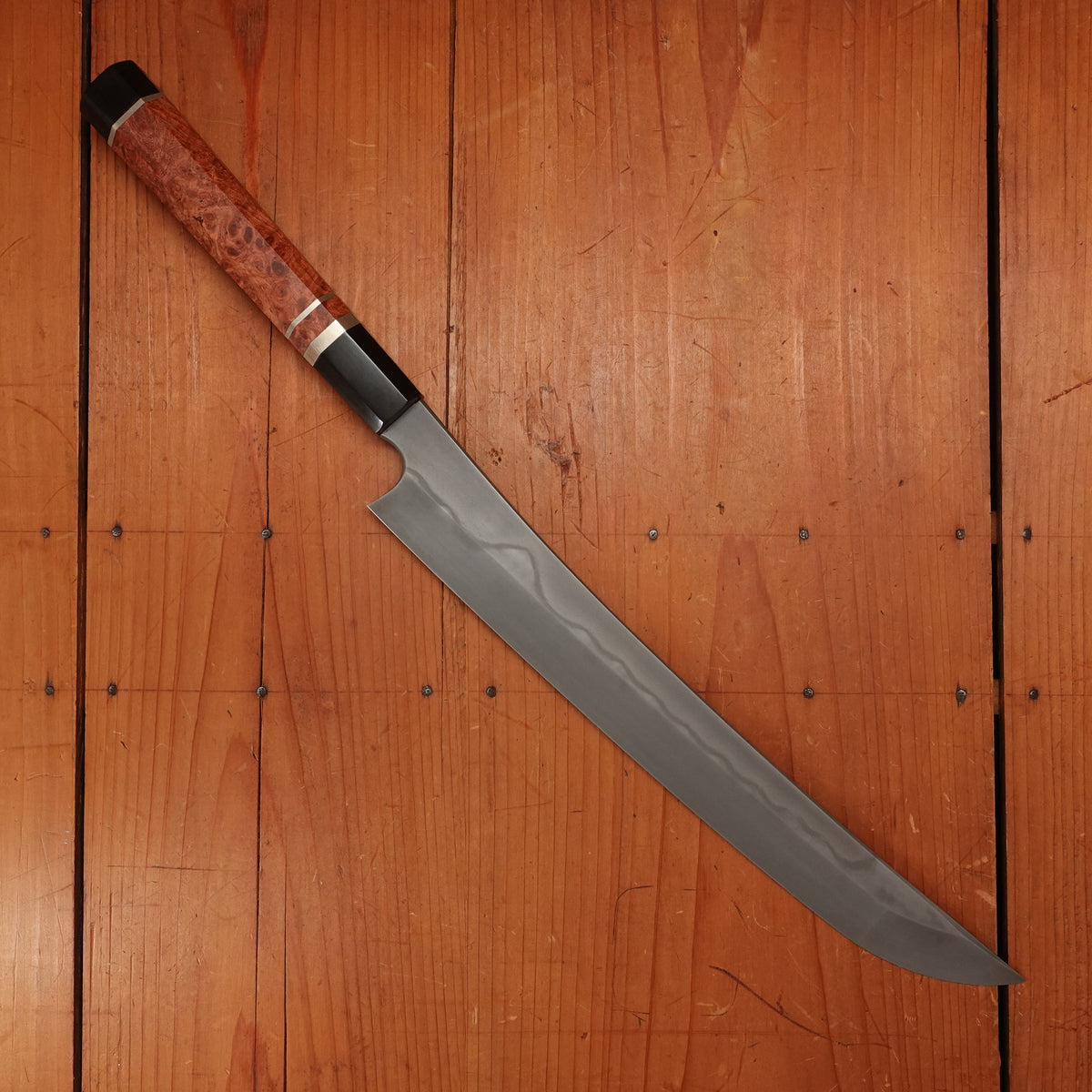 Nigara Hamono 300mm Sakimaru Yanagi Aogami 2 Honyaki Karin Burl Double Horn Handle W Saya