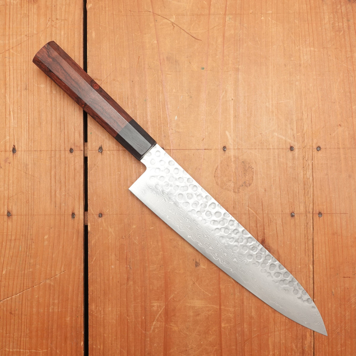 Hitohira HG 210mm Gyuto Stainless Tsuchime Damascus Rosewood Handle