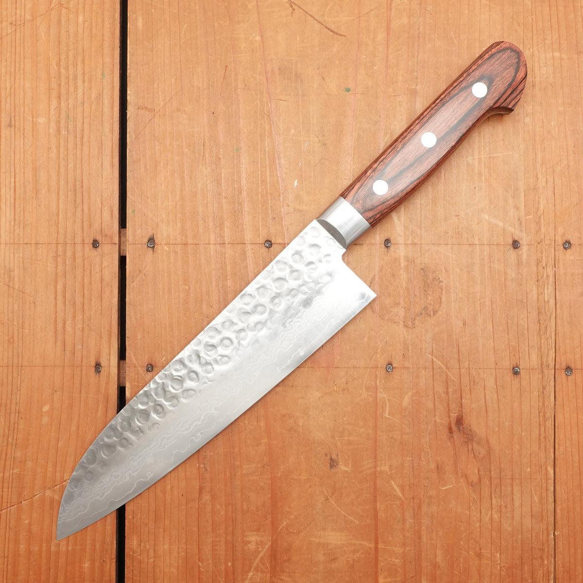 Hitohira HG 185mm Santoku Stainless Tsuchime Damascus Western Handle