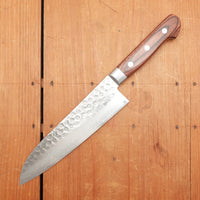 Hitohira HG 185mm Santoku Stainless Tsuchime Damascus Western Handle