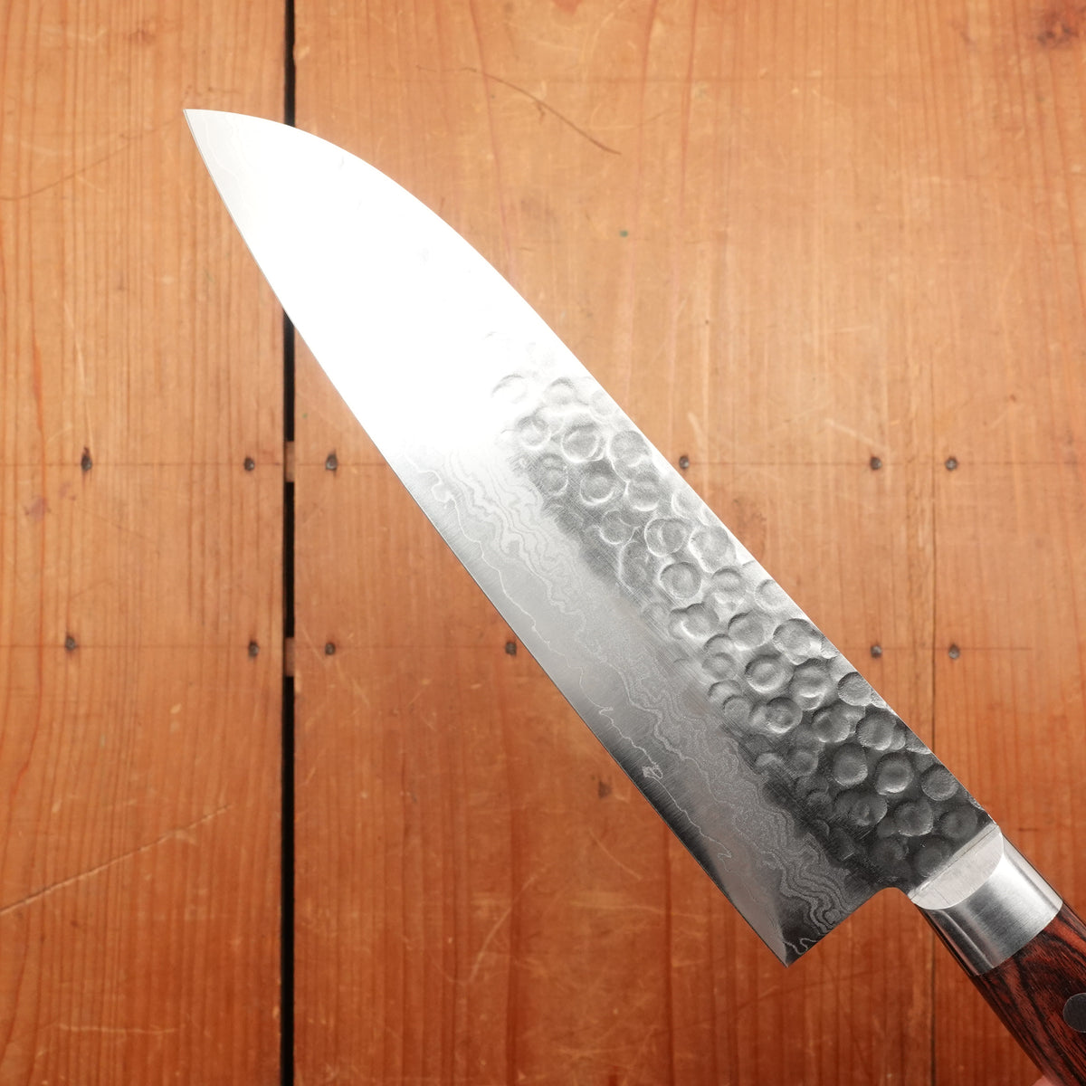 Hitohira HG 185mm Santoku Stainless Tsuchime Damascus Western Handle