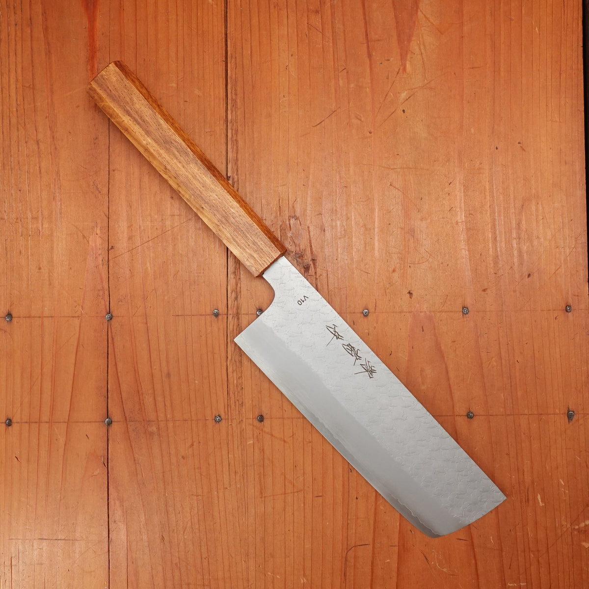 Sakai Kikumori 165mm Nakiri VG10 Tsuchime Oakwood Handle