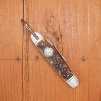 Vintage Utica Featherweight 3 3/8" Bone 2 Blade Girl Scouts Knife 1948-56