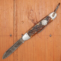Vintage Utica Featherweight 3 3/8" Bone 2 Blade Girl Scouts Knife 1948-56