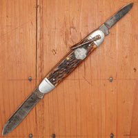 Vintage Utica Featherweight 3 3/8" Bone 2 Blade Girl Scouts Knife 1948-56