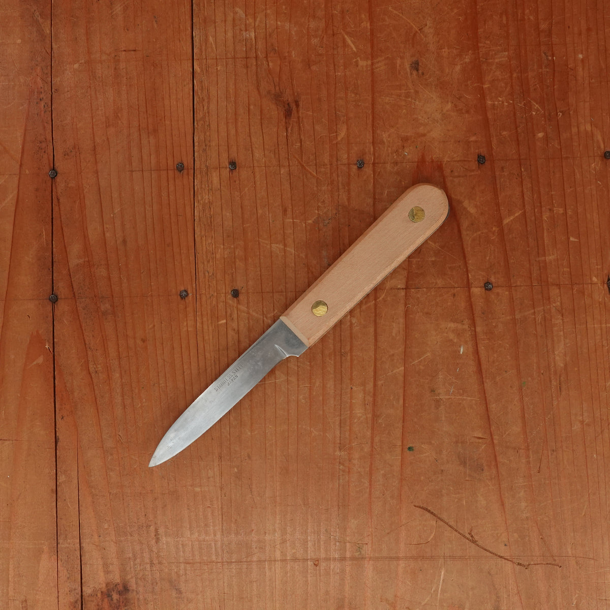 New Vintage 3.25" Paring Knife Stainless Beechwood Japan 1960-80