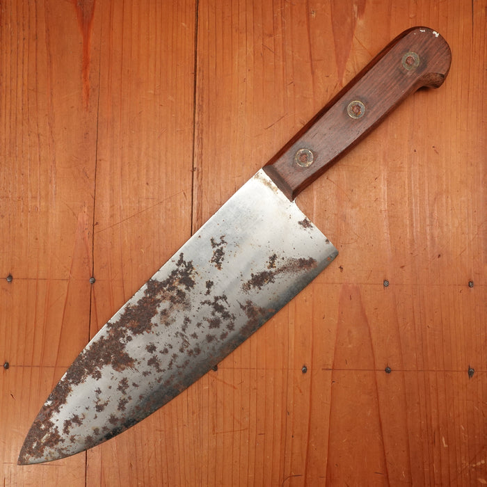 B Stock New Old Stock 25.5cm / 10" Plate-Semelle Abattre Butcher Knife Hand Forged Carbon 3 Rosette Rosewood 1950-60