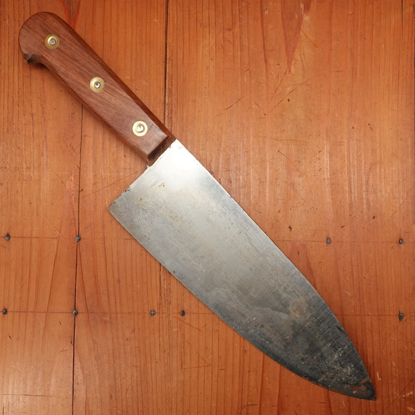 B Stock New Old Stock 25.5cm / 10" Plate-Semelle Abattre Butcher Knife Hand Forged Carbon 3 Rosette Rosewood 1950-60