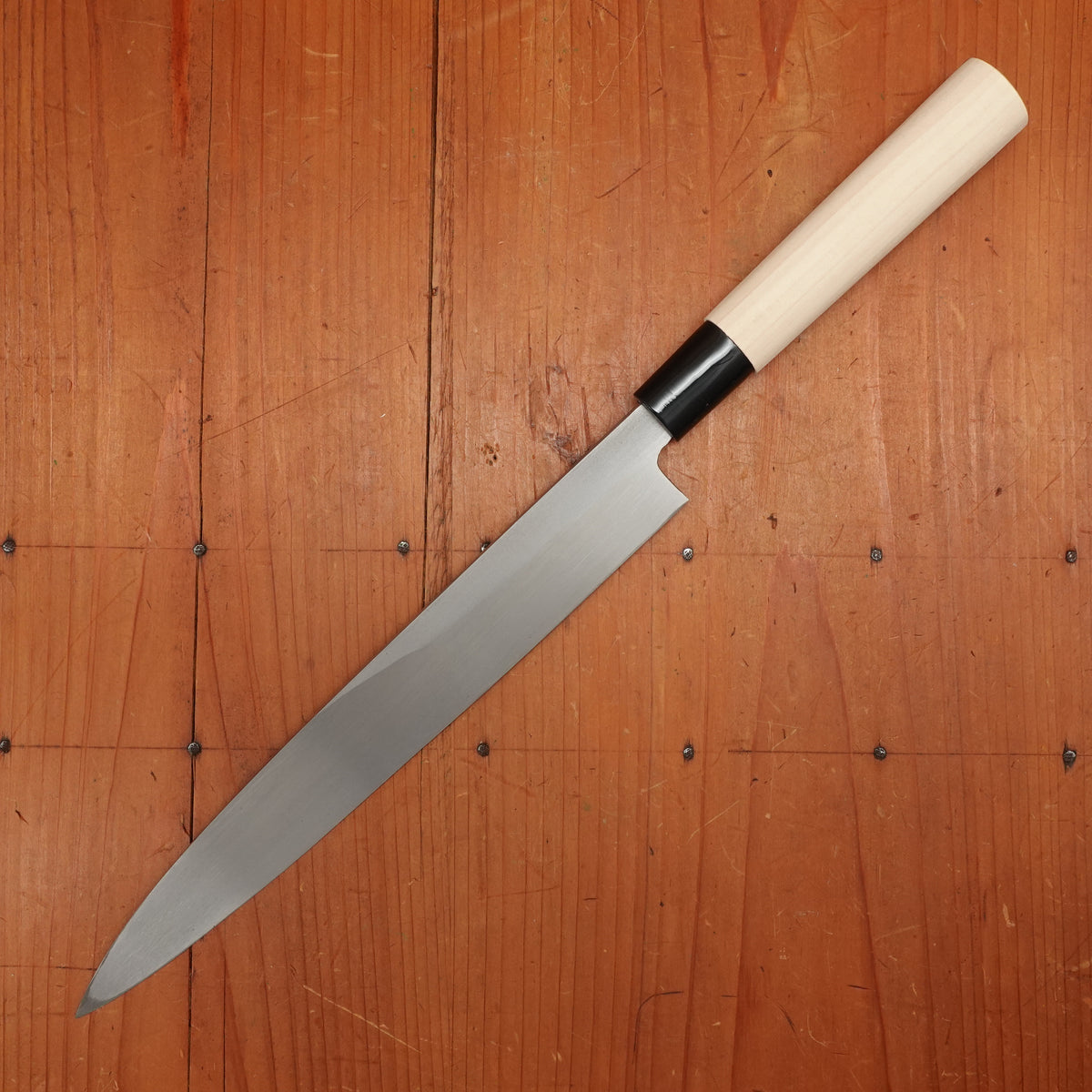 New Old Stock Kanehide 240mm Yanagi Shirogami 3 Poplar Handle