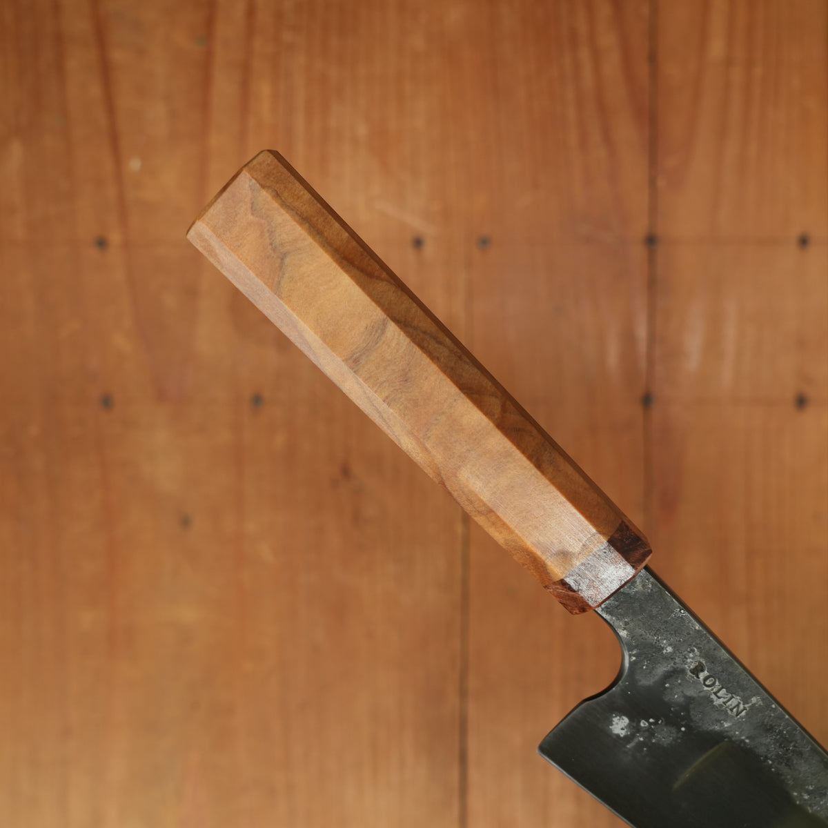 Rolin Knives Compound 205mm Gyuto 52100 Carbon Curly and Burl Redwood
