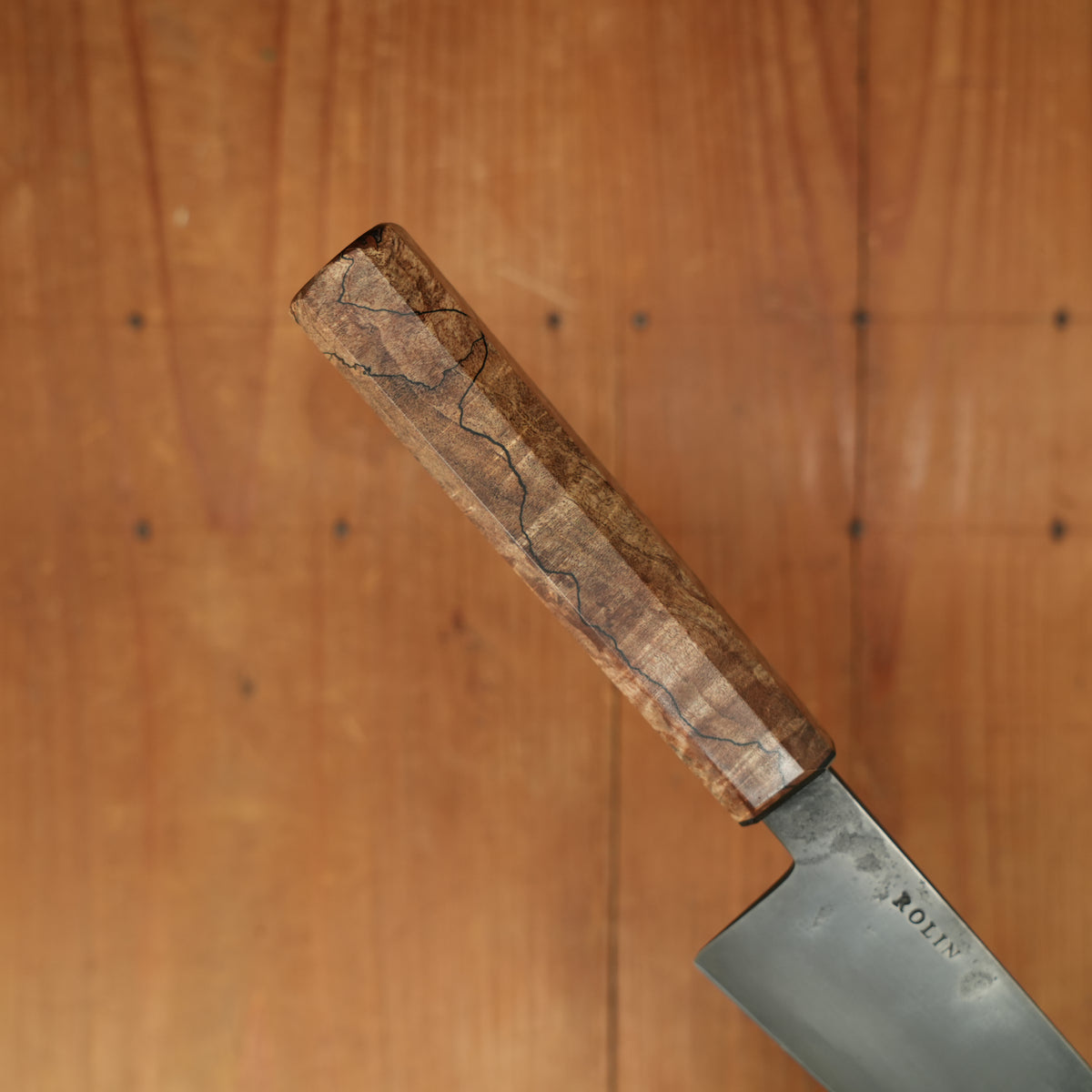 Rolin Knives 210mm Gyuto Lohman Carbon Kurouchi Spalted Maple & Black G10 with Saya