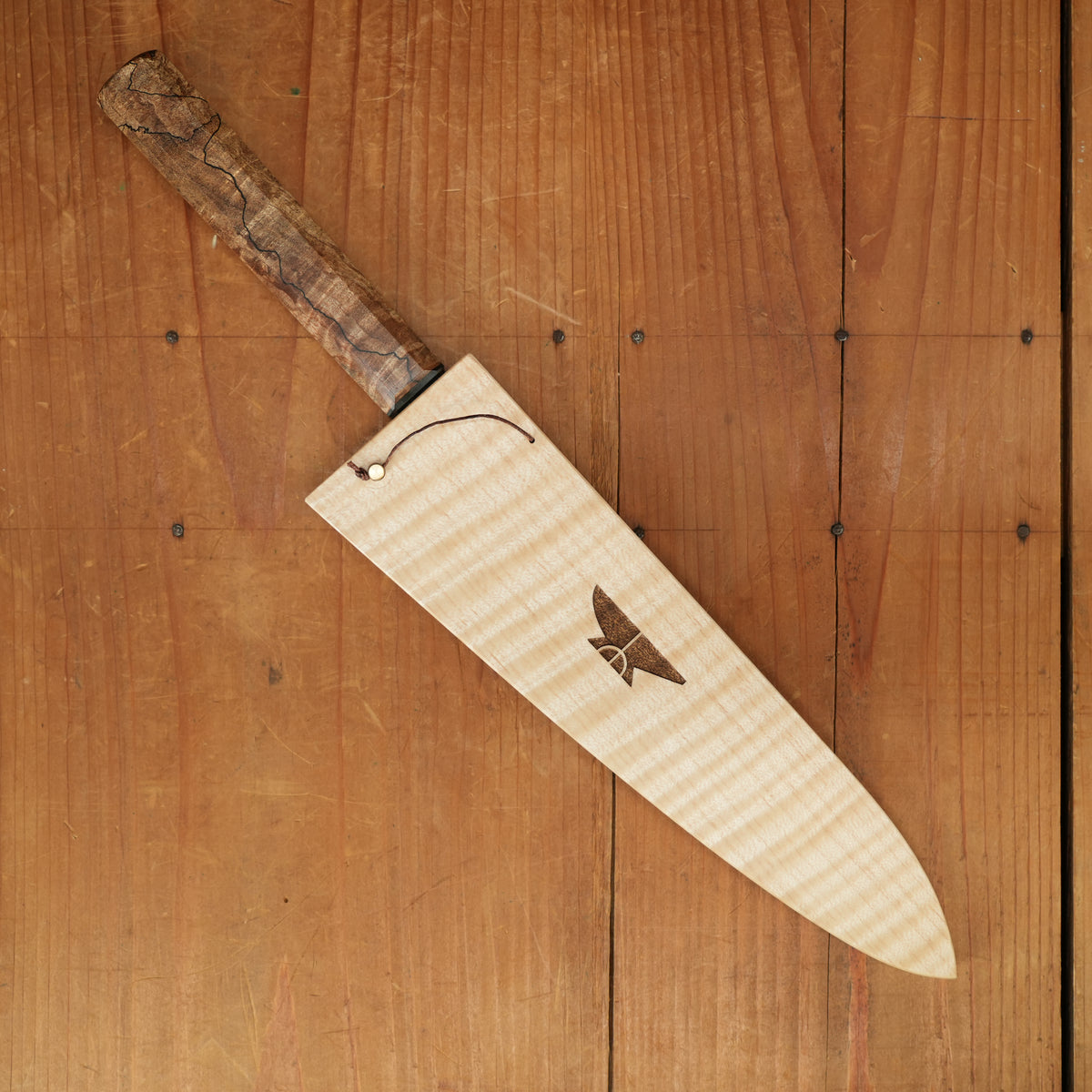 Rolin Knives 210mm Gyuto Lohman Carbon Kurouchi Spalted Maple & Black G10 with Saya