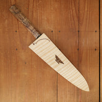 Rolin Knives 210mm Gyuto Lohman Carbon Kurouchi Spalted Maple & Black G10 with Saya