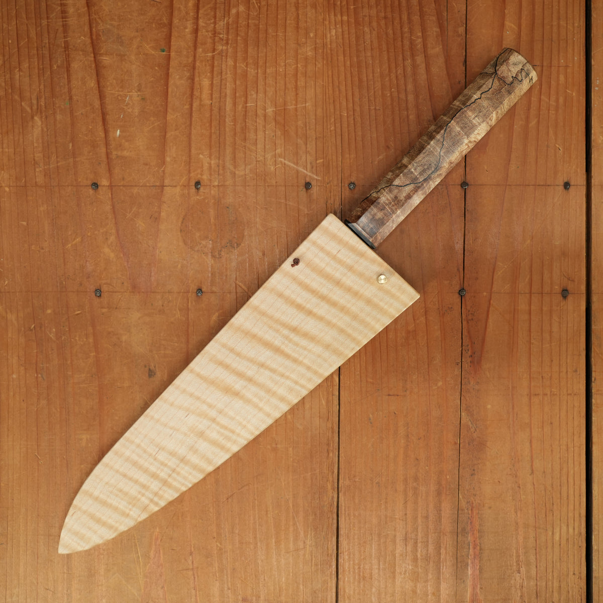 Rolin Knives 210mm Gyuto Lohman Carbon Kurouchi Spalted Maple & Black G10 with Saya
