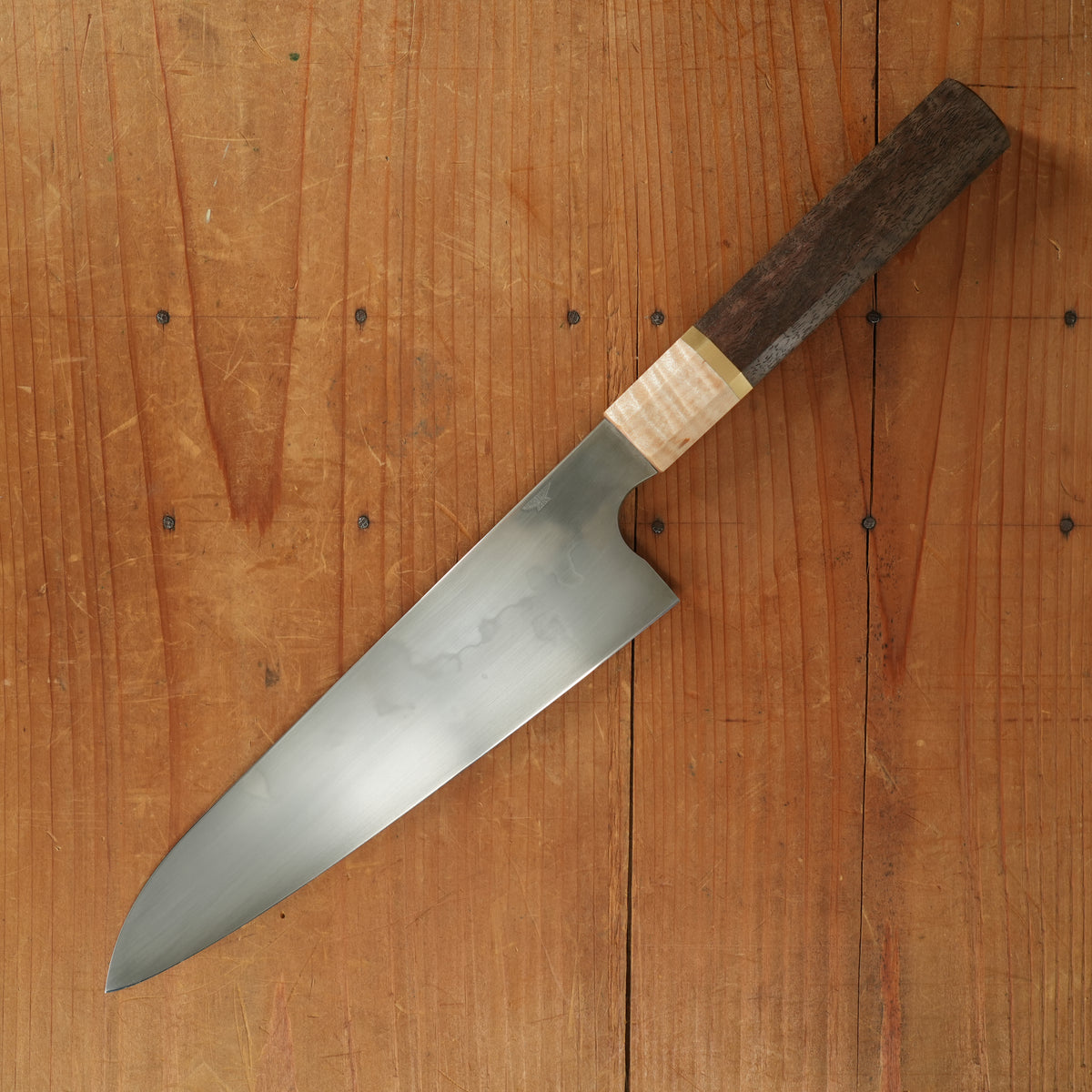 Rolin Knives Honyaki 200mm W2 Curly Walnut & Maple with Brass