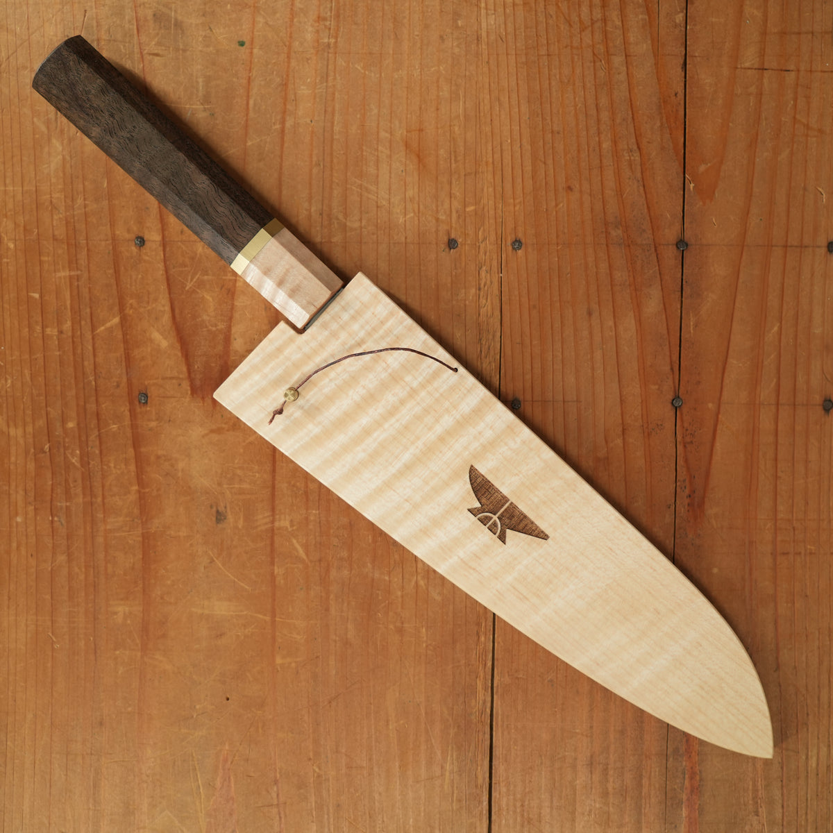 Rolin Knives Honyaki 200mm W2 Curly Walnut & Maple with Brass