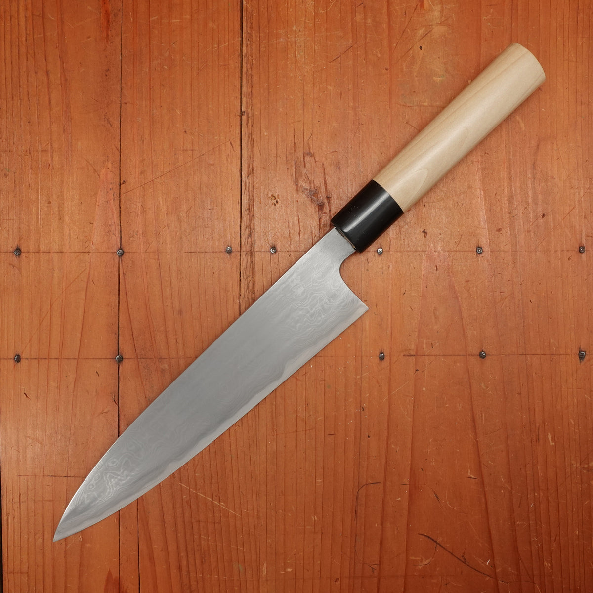 Shigefusa Kitaeji 210mm Wa-Gyuto 26c3 Suminagashi Magnolia Wood/Horn Ferrule Handle