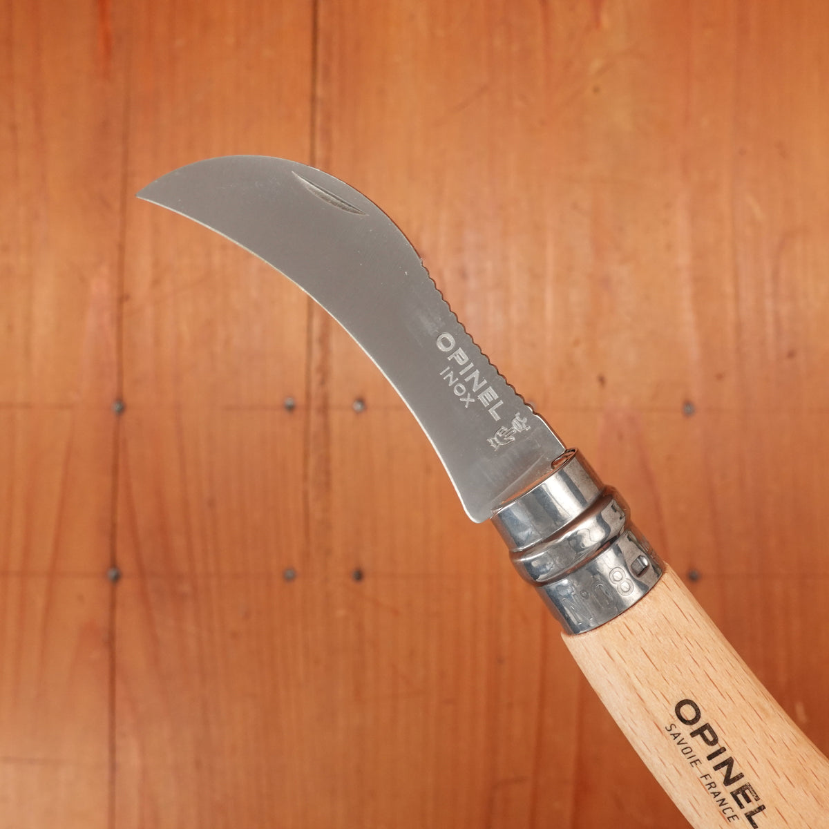 Opinel #8 Folding Mushroom Harvester Stainless Beechwood Handle with Brush