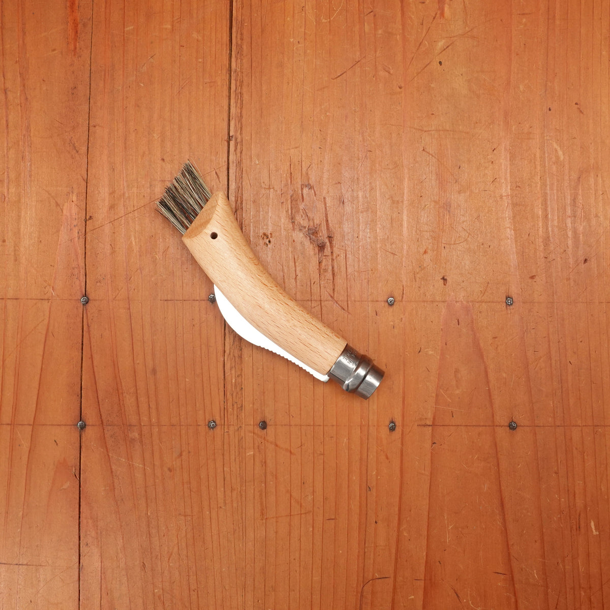 Opinel #8 Folding Mushroom Harvester Stainless Beechwood Handle with Brush