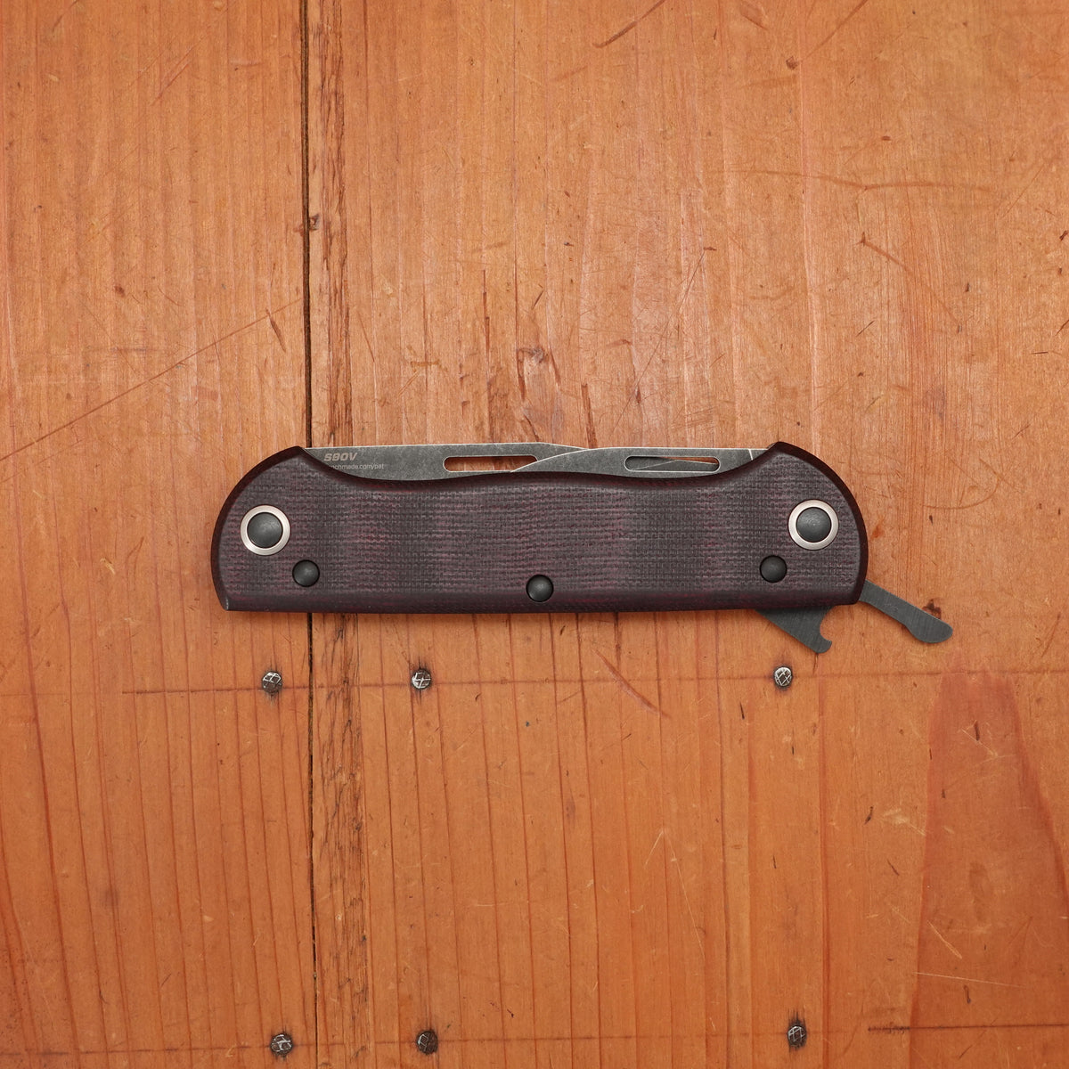 Benchmade 317BK-02 Weekender Drop Point CPM-S90V Lockback Double Red Micarta Handle with Second Blade and Bottle Opener