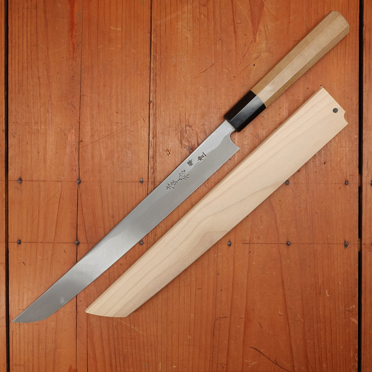 New Old Stock Sakai Konosuke Fujiyama 270mm Sakimaru-Takobiki Aogami 1 Octagonal Ho/Horn Handle with Saya 2010-15