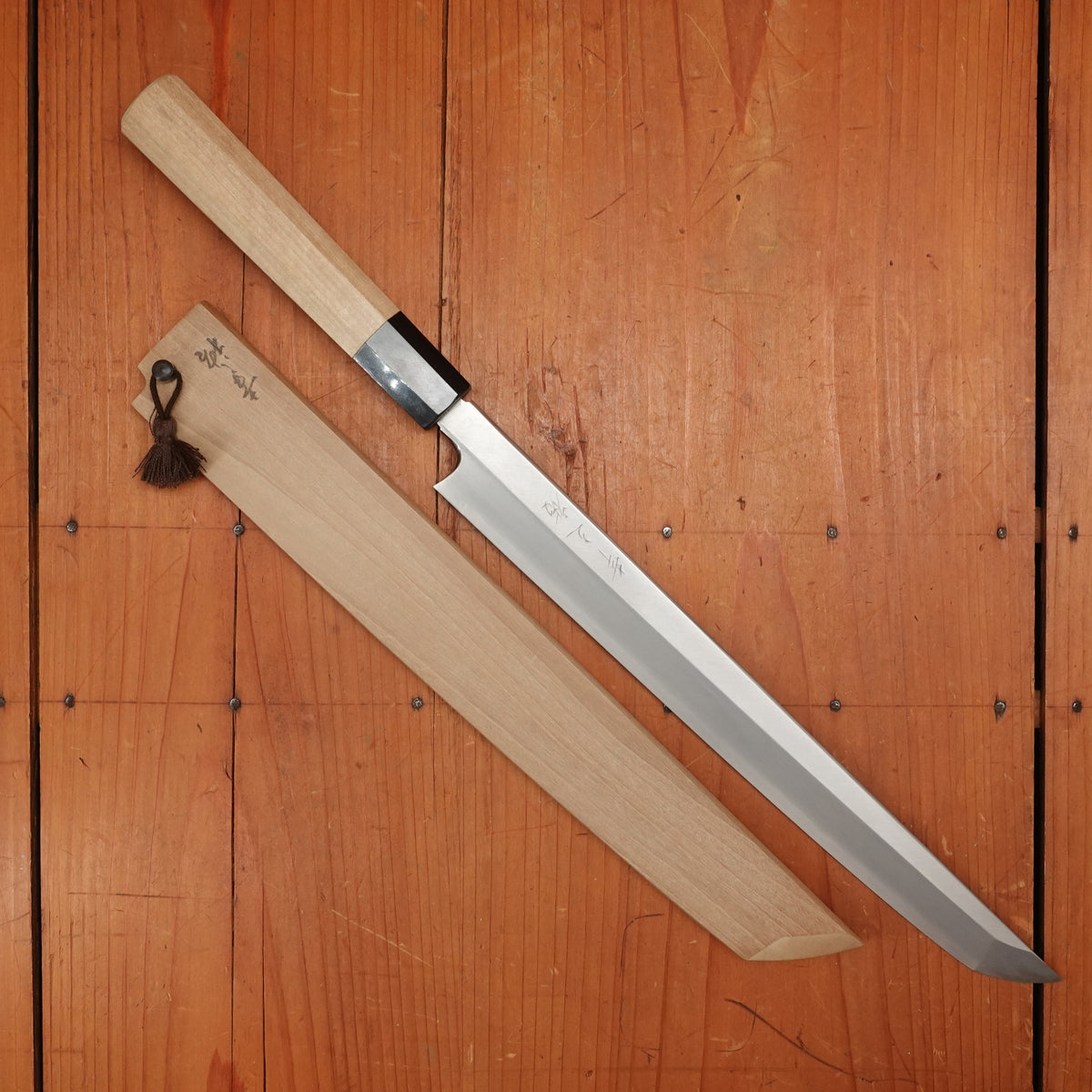 New Old Stock Sakai Konosuke Fujiyama 270mm Sakimaru-Takohiki Ginsanko Octagonal Ho/Horn Handle with Saya 2011-13