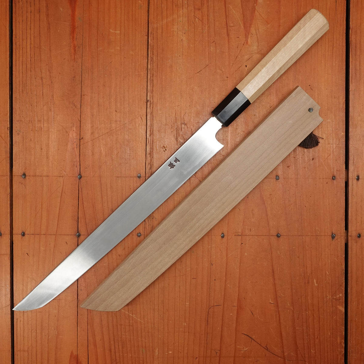 New Old Stock Sakai Konosuke Fujiyama 270mm Sakimaru-Takohiki Ginsanko Octagonal Ho/Horn Handle with Saya 2011-13
