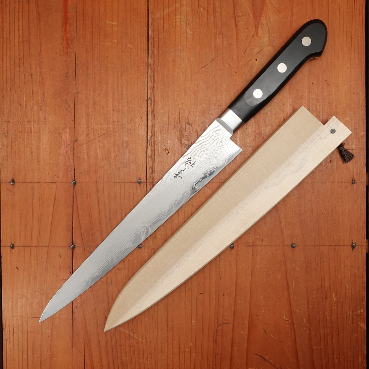 New Old Stock Konosuke Sakai SD Damascus 240 Sujihiki Western Handle circa 2013-17