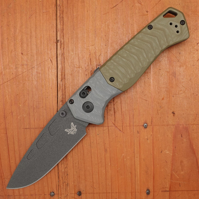 Benchmade 593BK PSK Drop Point MagnaCut AXIS Assist Gray & OD Green Handle