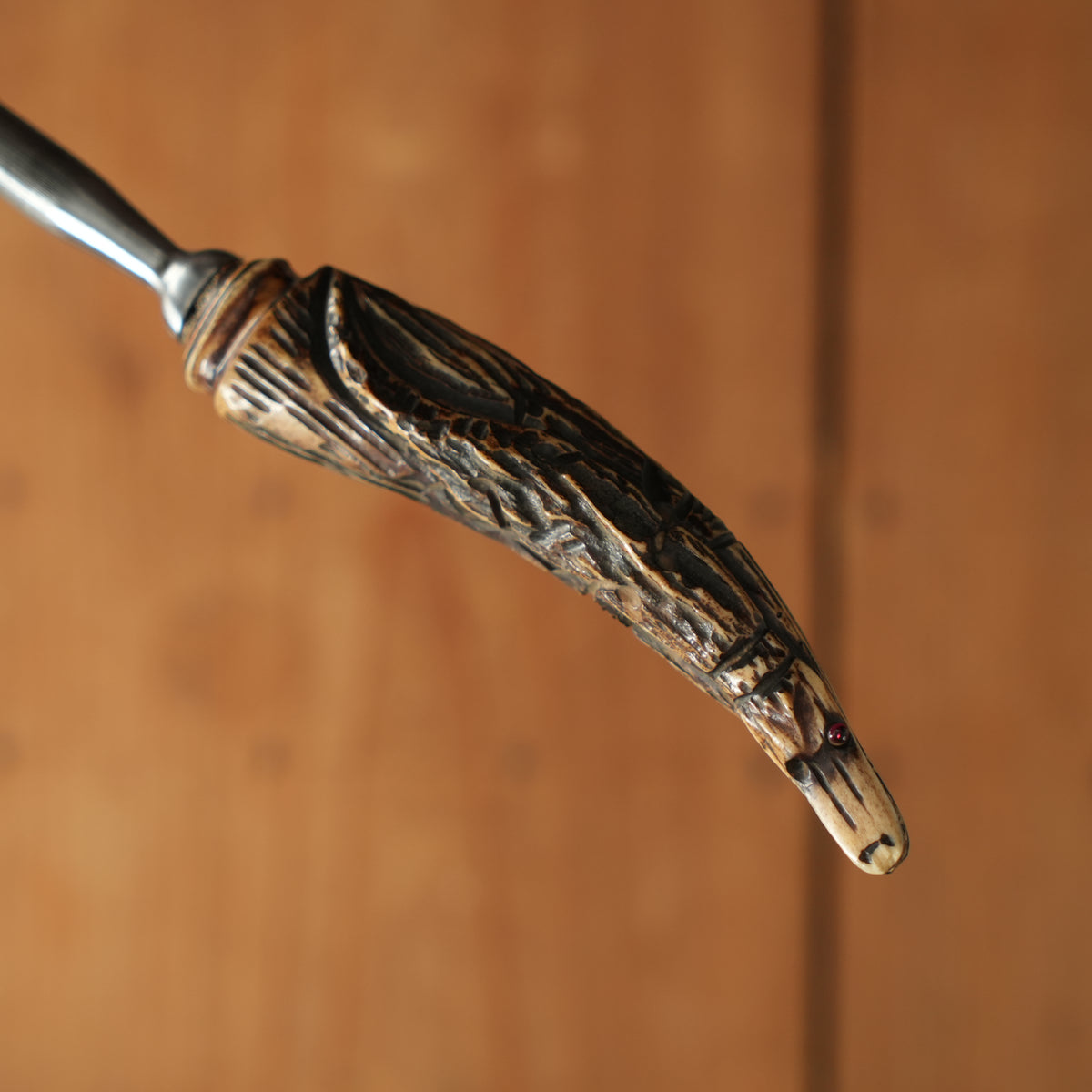 J Russell Green River Works Carving Set Carved Stag Alligators 1880-1920
