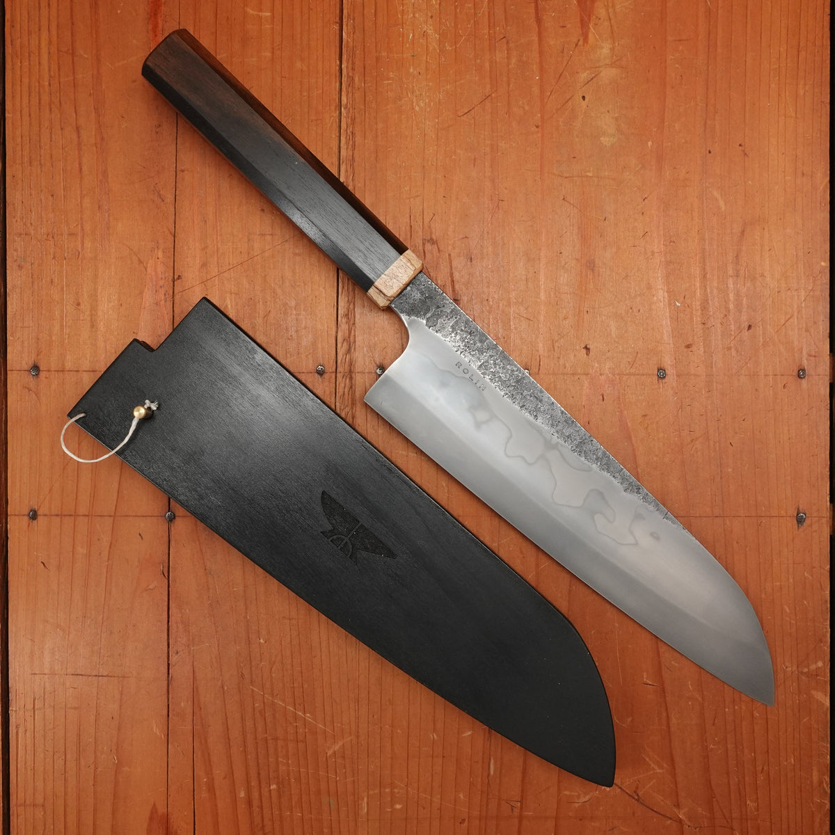 Rolin Knives Honyaki 210mm Gyuto W2 Forge Finish Ebony Spalted Maple with Saya
