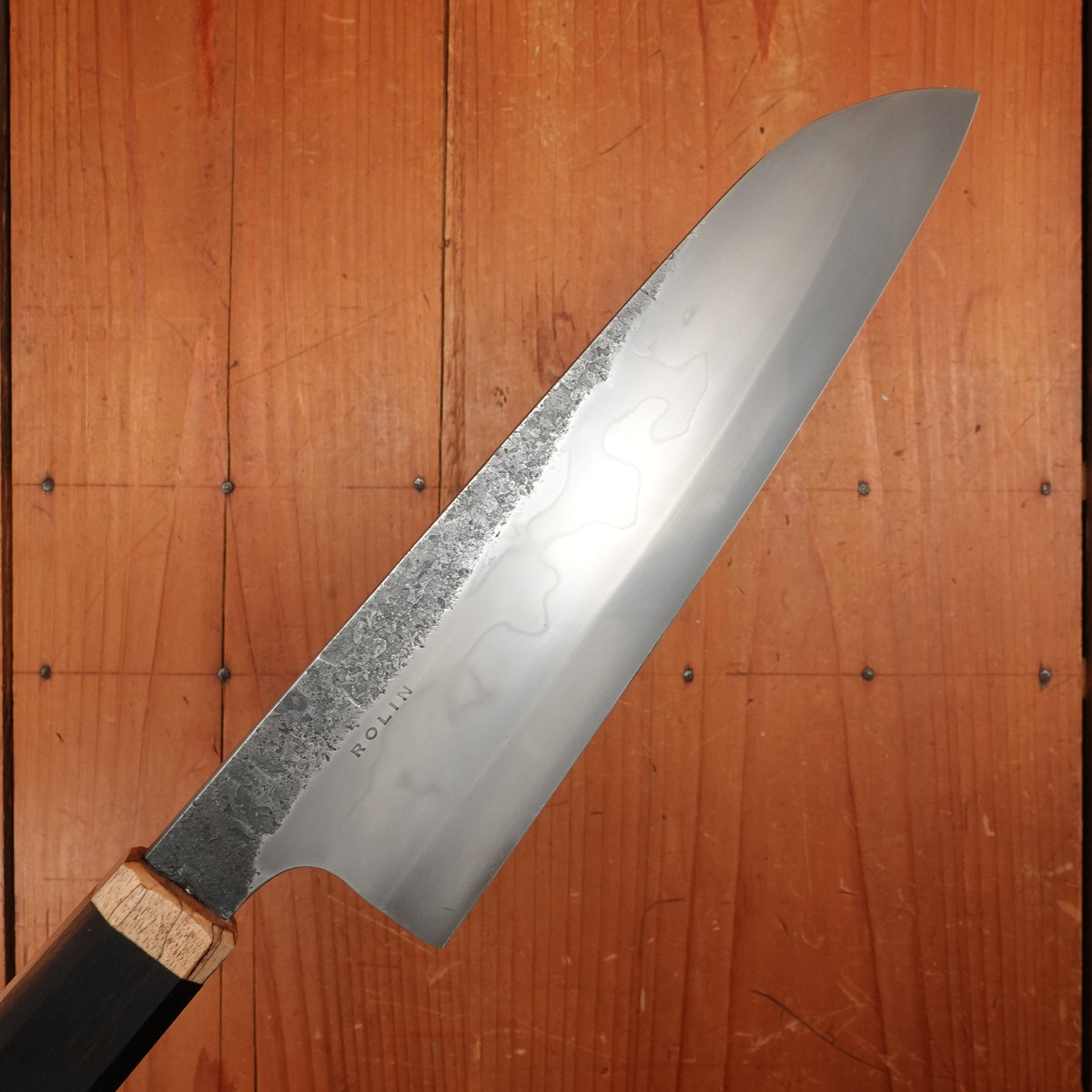 Rolin Knives Honyaki 210mm Gyuto W2 Forge Finish Ebony Spalted Maple with Saya